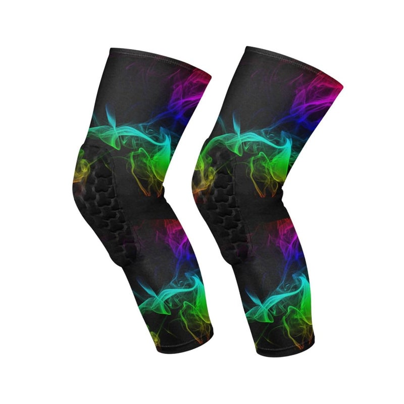 JUNZAN Knee Pads for Basketball Kids Youth Bball Knee Pads with Leg Compression Sleeves Sport Knee Pad for Volleyball Football 1 Pair Colorful Smoke - Image 1